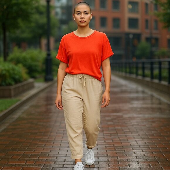 J.Crew 100% Linen Tee Crew Neck Orange Color Size Large - Picture 1 of 10